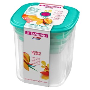 Conjunto Mantimentos Plástico 5 Peças Vac Freezer - Sanremo