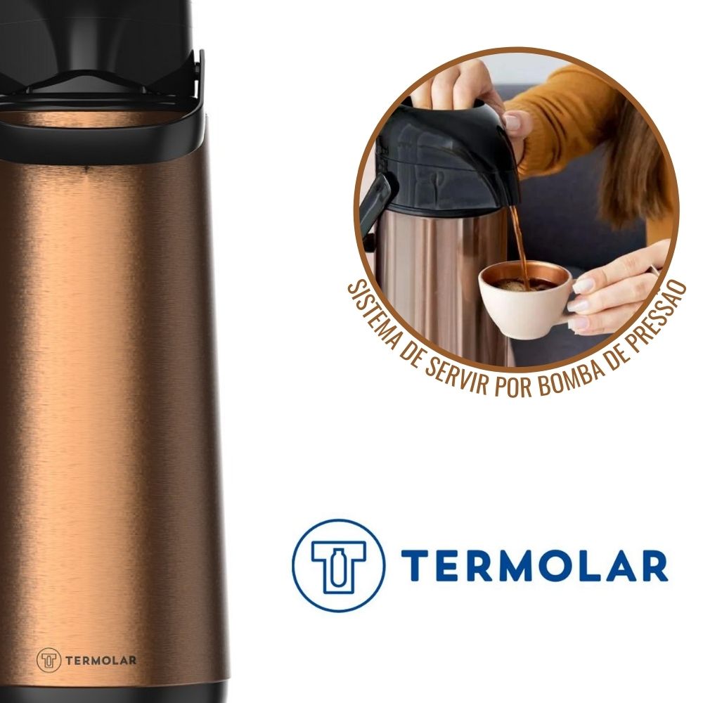 Garrafa Térmica Café Quente 1,8 Litros Aço Inox Cobre Termolar