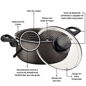 Caçarola Antiaderente 28cm Chumbo - Tramontina