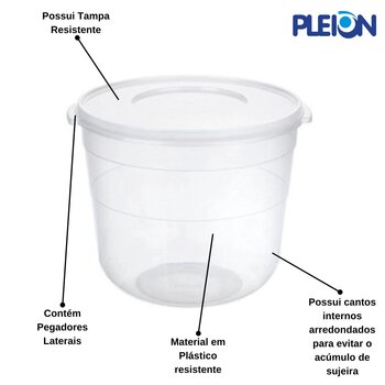 Pote Plástico 15,0 litros c/tampa - Pleion