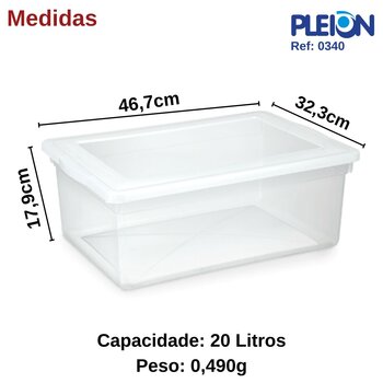 Caixa Organizadora 20 litros c/tampa transparente - Pleion