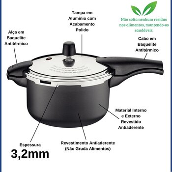 Panela de Pressão Antiaderente 6,0L Vancouver Grafite - Tramontina