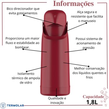 Garrafa Térmica 1,8 Litros Pressão Vermelha Termolar