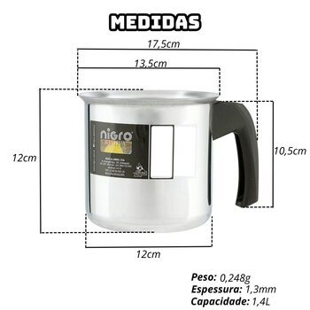 Caneca Alumínio 12cm Criativa 1,4L - Nigro