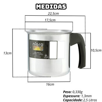Caneca Alumínio 16cm Criativa 2,5L - Nigro