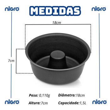 Forma Antiaderente Bolo/Pudim 18cm c/Tubo - Nigro