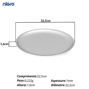 Forma de Pizza Alumínio 32cm Perfurada - Nigro