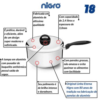 Panela Alumínio 18cm Eterna -Nigro
