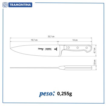 Faca Chef Inox 8 c/Cabo Preto Century Tramontina