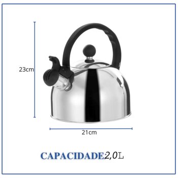 Chaleira Aço Inox 2l C/ Apito Polida Mimo Style
