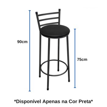 Banqueta 70cm preta de aço com encosto - Utilaço