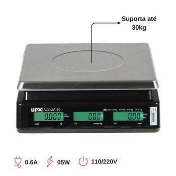 Balança Acqua 30Kg Preta - Upx