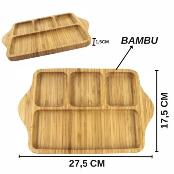Petisqueira 4 divisórias em bamboo 27,5x17,5cm - Inga Import