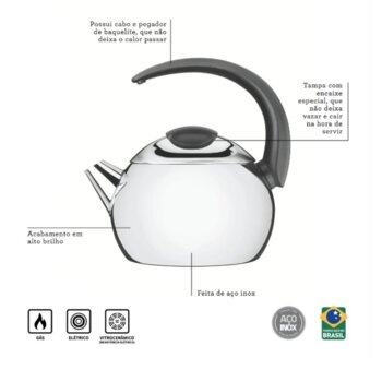 Chaleira Aço Inox 2,2l cabo preto Tramontina