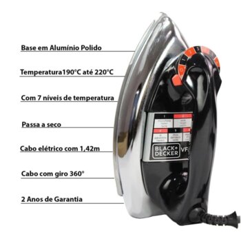 Ferro de Passar Metal 220V VFA - Black + Deck