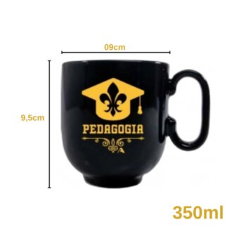 Caneca Porcelana Preta Pedagogia 350ml