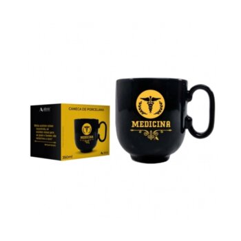Caneca Porcelana Preta Medicina 350ml
