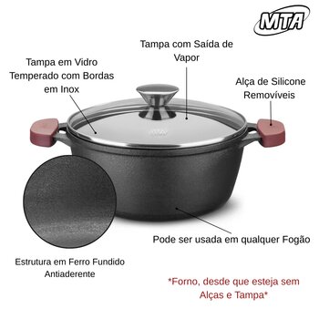 Caçarola Ferro Fundido 28cm c/Tampa de Vidro - MTA