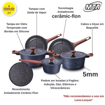 Jogo de Panelas 5 peças Revestimento Cerâmico Titanium - MTA